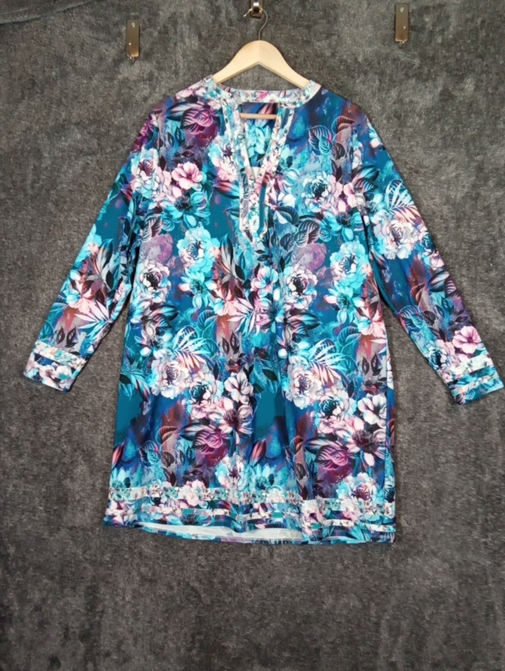 Soft Surroundings Tunic Dress Moonlight Jewell Floral Stretchy Resort Beach Sz L
